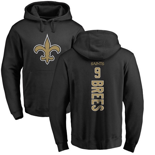 Men New Orleans Saints Black Drew Brees Backer NFL Football #9 Pullover Hoodie Sweatshirts